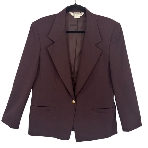 Austin Reed London New York Vintage 80s Blazer Wool Gold Button Burgundy Size 12 - Picture 1 of 12